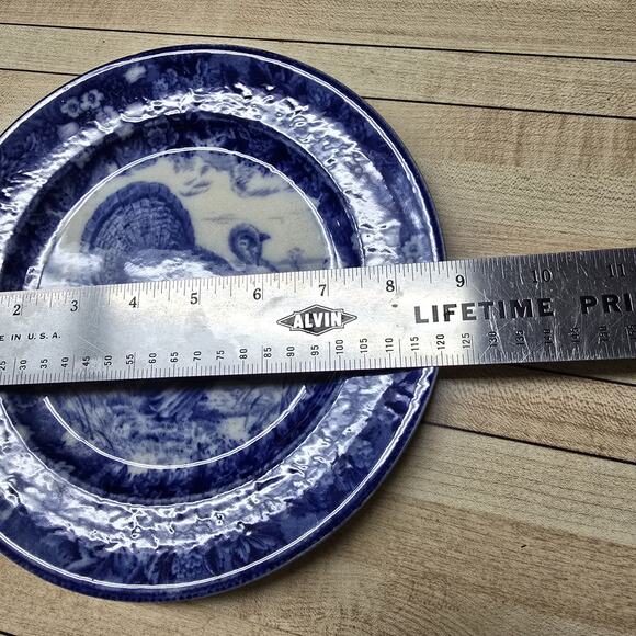 Wedgewood Flow Blue Turkey Plate 8.75" Antique Deep Blue Transferware England - Picture 4 of 12